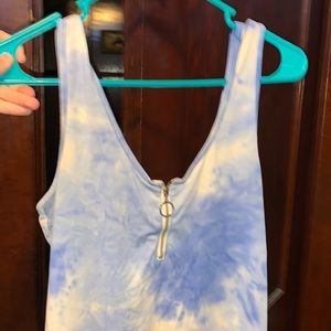 XL blue and white tie diy tank top